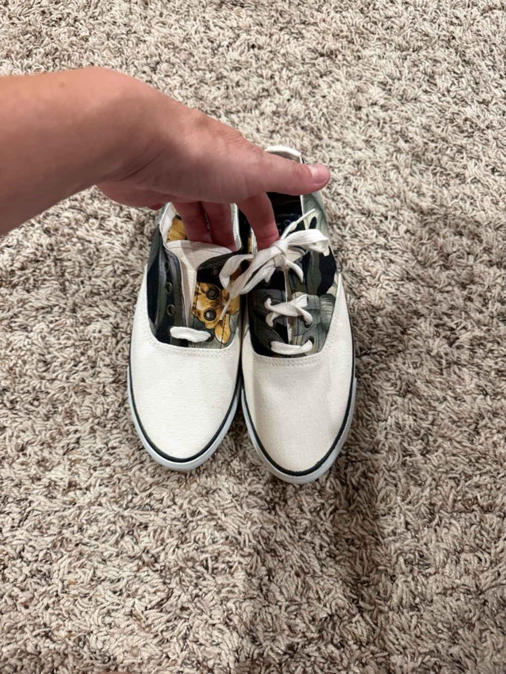 Cole Haan White Canvas Sneakers with Green Camouflage Trim